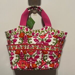Vintage Vera Bradley Pink/Green Lilli Bell Waterproof Gardening Tote Bag New